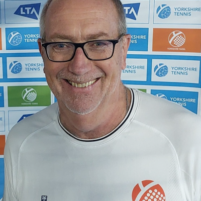 Image of man wearing Yorkshire Padel T-shirt