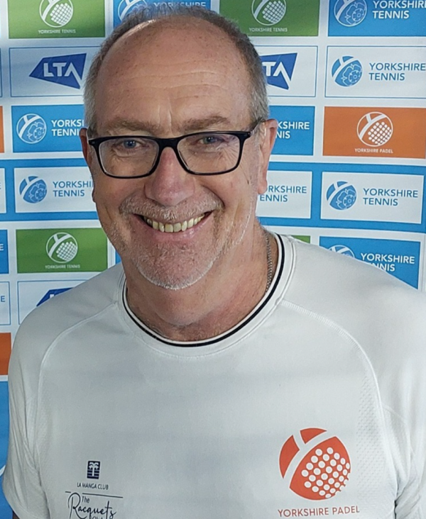 Image of man wearing Yorkshire Padel T-shirt