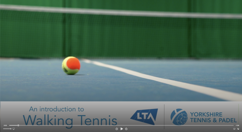 Screen grab of opening frame from 'Introduction to walking tennis' video