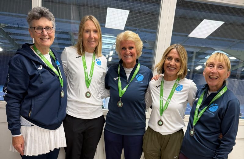 Yorkshire women's O60s tennis team with medals after winning national County Cup final